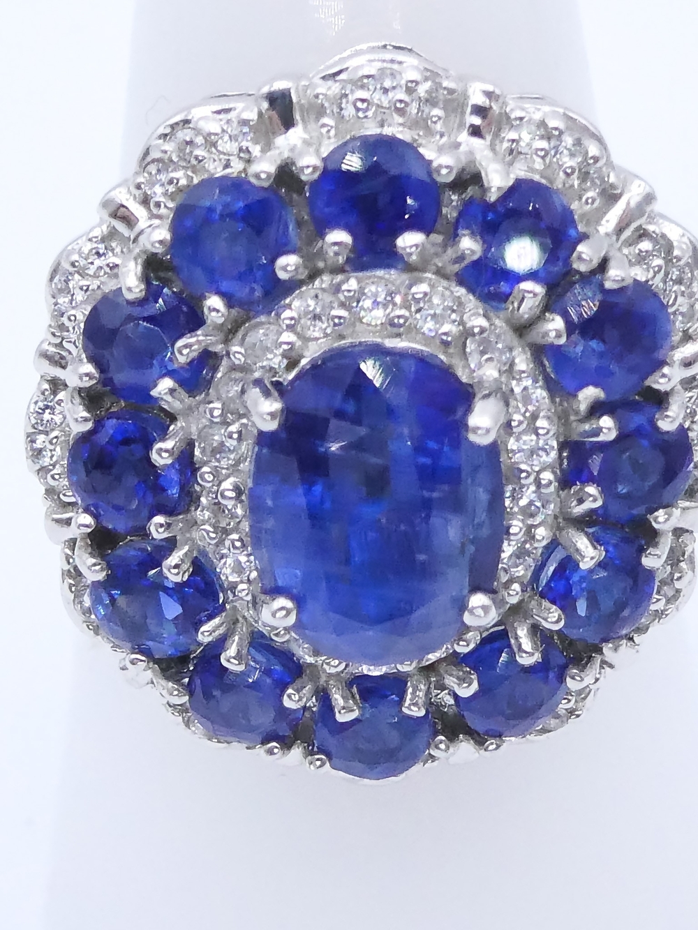 New Kashmir Kyanite Triple Halo Platinum Plated Sterling Silver Djoy Sz 8 Ring